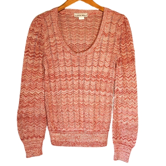 Sweater Project Red White Chevron Puff Wrist - S - Picture 1 of 7